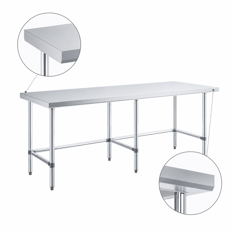 Product image #4 for Sapphire 84-Inch x 36-Inch 18-Gauge 430 Stainless Steel Flat Top Work Table with Open Base and Galvanized Legs