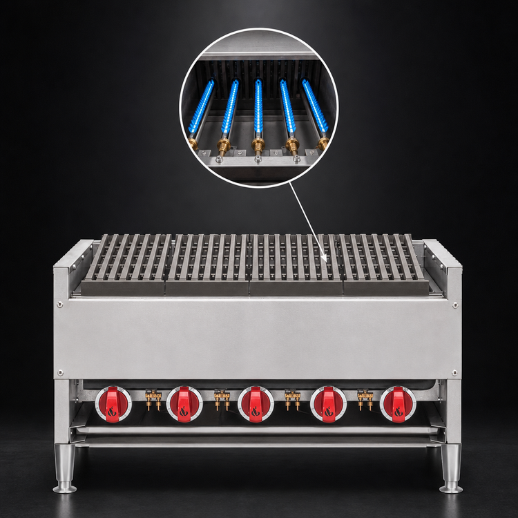 Product image #4 for American Range AECB-54 60-Inch Countertop Gas Char-Rock Broiler, 5 Burners