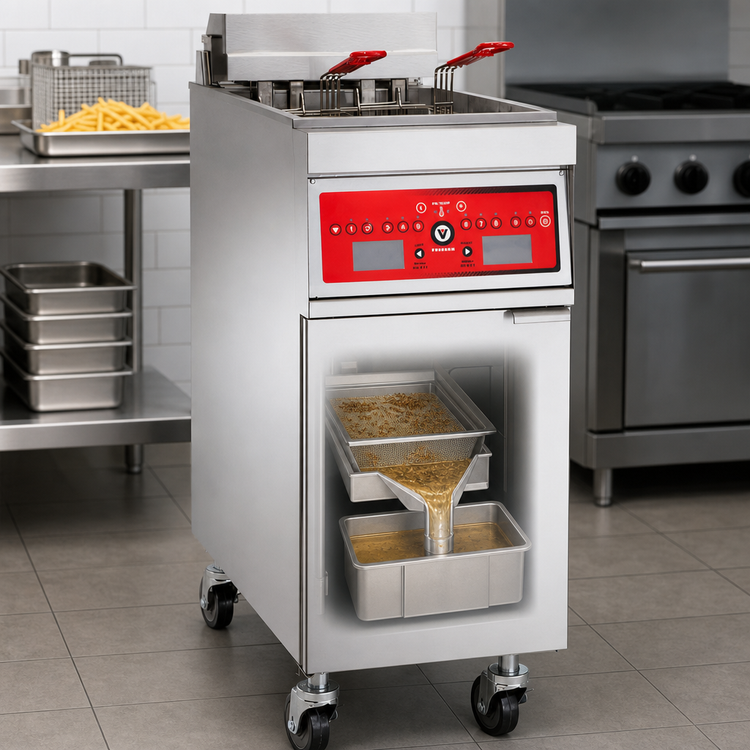 Product image #5 for Vulcan 1ER50DF Free-Standing Electric Fryer with KleenScreen PLUS Built-In Filtration, 50 lb Capacity, Digital Controls