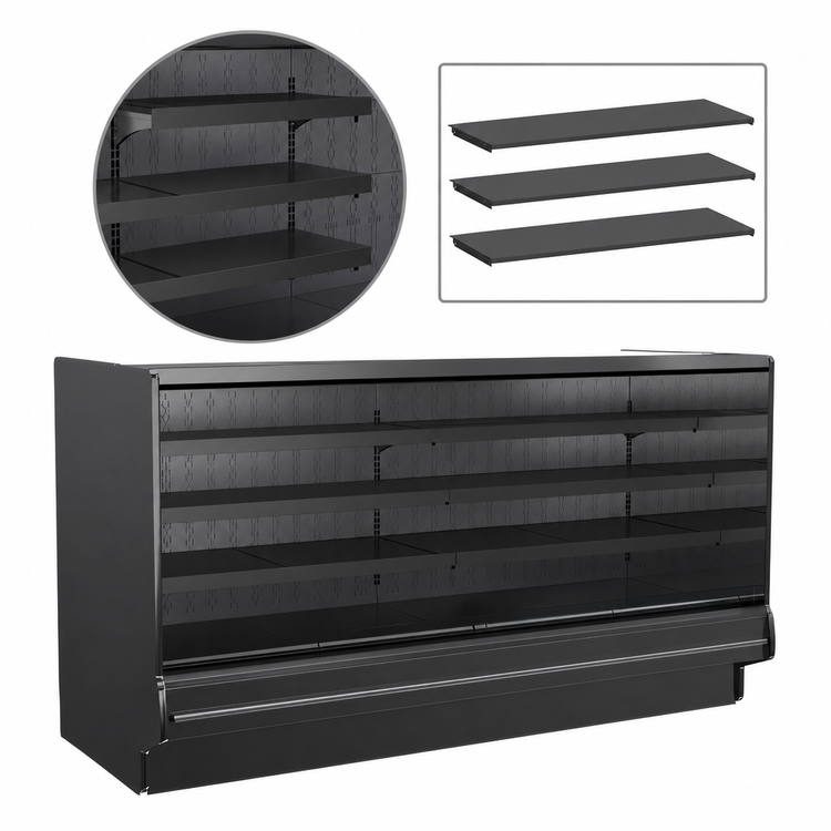Product image #4 for Fusion® Remote DX Refrigerated Self-Service Display Case with 3 Solid Shelves, Open Flat, 148-1/2 Inch W