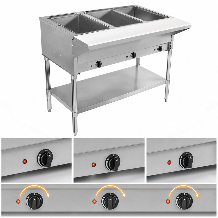 Product image #4 for BevLes 44-Inch 3-Well Electric Dry Heat Steam Table