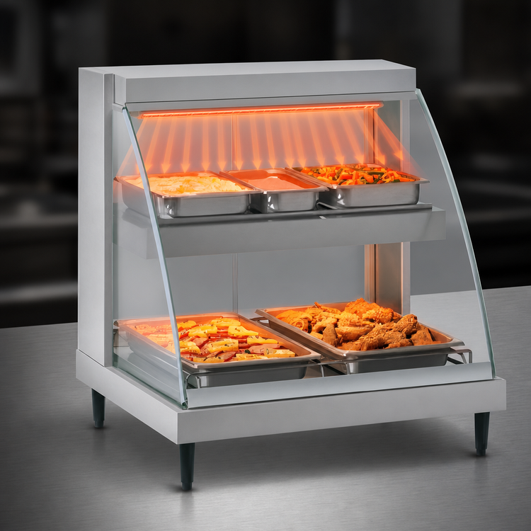 Product image #4 for Hatco Glo-Ray Designer 1-Pan Dual-Shelf Countertop Heated Display Case, Curved Glass
