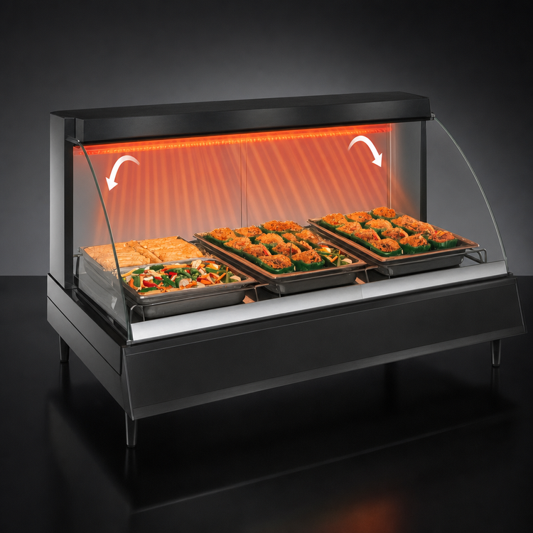 Product image #4 for Hatco Glo-Ray Designer Countertop Heated Display Case, Single Shelf, 3-Pan, Curved Glass