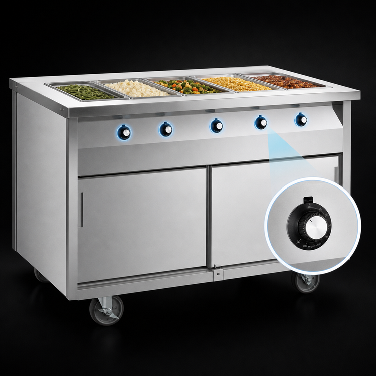 Product image #4 for Randell HTD-5S 72-Inch Mobile Electric Hot Food Table with 5 Sealed Wells and Open Cabinet Base
