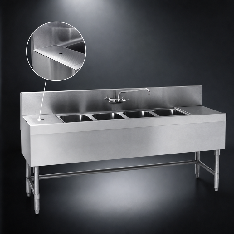 Product image #4 for Spec-Bar 66-Inch Four-Compartment Underbar Sink Unit with Left Drainboard and Faucet