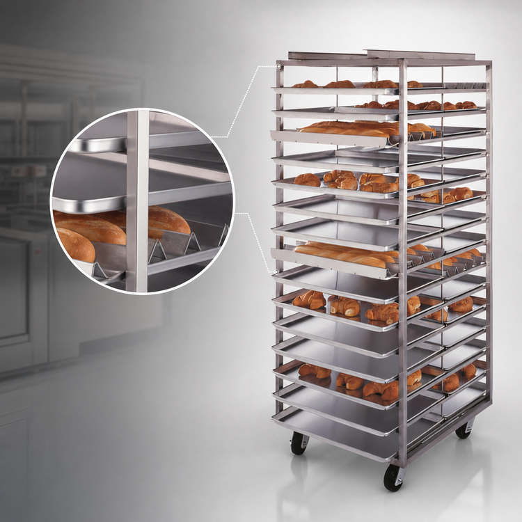 Product image #4 for Doyon Roll-In Single-Side Loaded Stainless Steel Load Rack for SRO2 Models, 12-Pan Capacity
