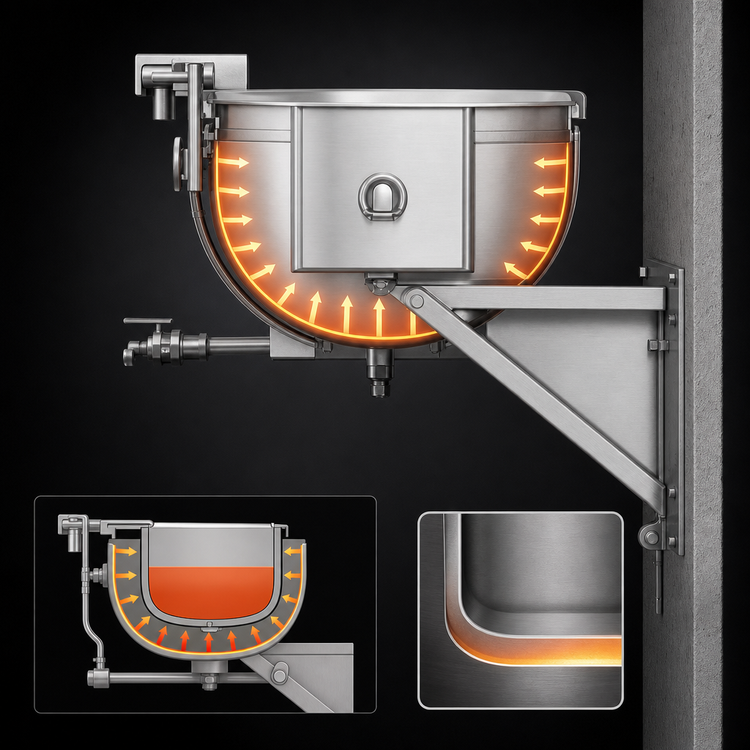 Product image #4 for Legion TWSWT-25 Direct Steam Tilting Wall-Mount Full-Jacketed Kettle, 25-Gallon