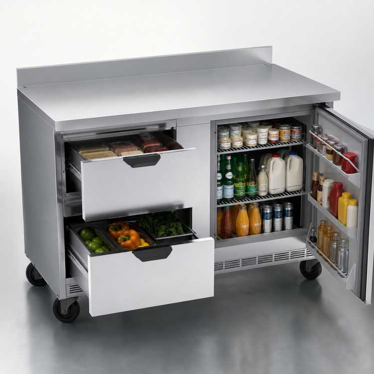Product image #4 for Beverage-Air 60-Inch Two-Section Worktop Refrigerator with 2 Drawers and 1 Door