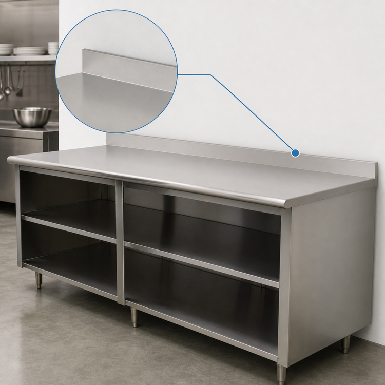 Product image #4 for Advance Tabco Special Value Economy 84-Inch x 24-Inch 16-Gauge 304 Stainless Steel Open Base Work Table with 5-Inch Backsplash and Mid Shelf
