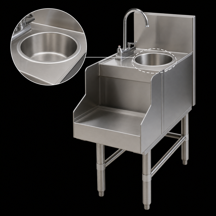 Product image #4 for Eagle Spec-Bar Freestanding Wet Waste Blender Station with 6-Inch Wet Waste Sink, 10-Inch Shelf, and 8-Inch Backsplash, 12 x 24 Inches