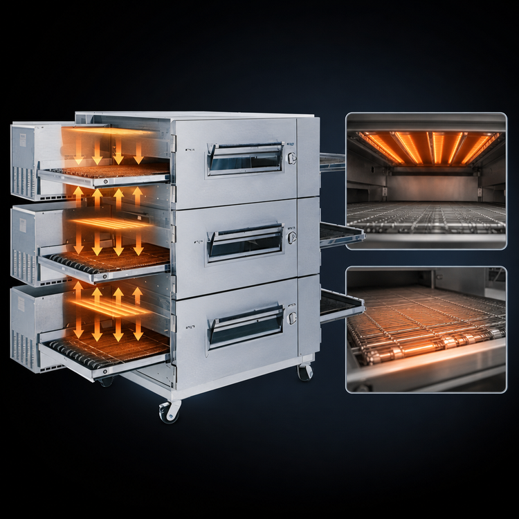 Product image #4 for Lincoln Impinger Low Profile Triple-Deck Triple-Belt Gas Conveyor Pizza Oven with FastBake Technology