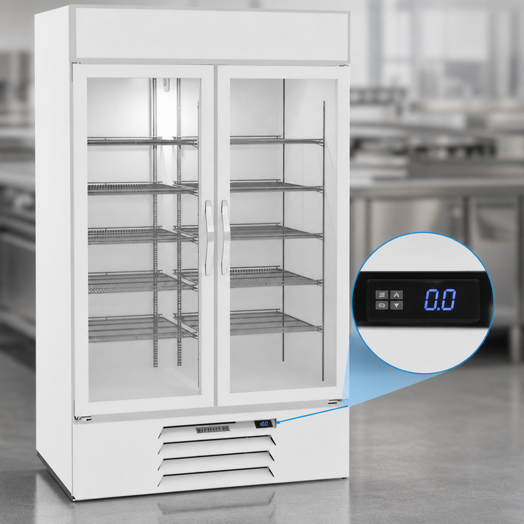 Product image #4 for MarketMax 44 Cu. Ft. Two-Section Reach-In Glass Door Freezer Merchandiser, White, Bottom-Mount, 115V