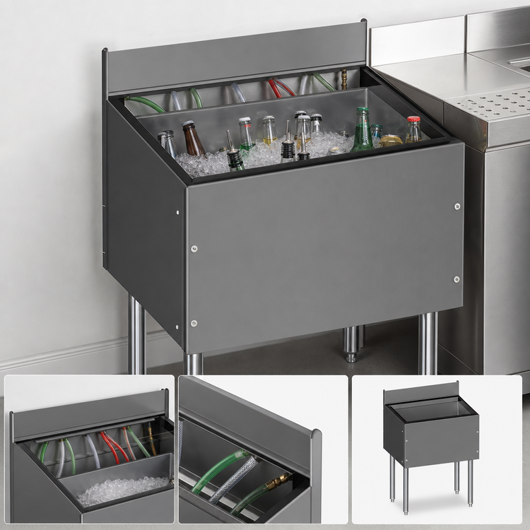 Product image #4 for CHOICE 42-Inch x 19-Inch Stainless Steel Underbar Ice Bin with Built-In 10-Circuit Cold Plate