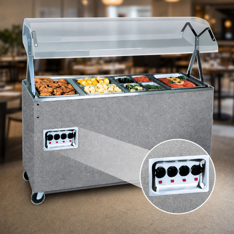 Product image #4 for Vollrath 2-Series Affordable Portable 4-Well Mobile Hot Food Station with Buffet Breath Guard and Enclosed Storage Base, 60 Inch, 208-240V, Granite