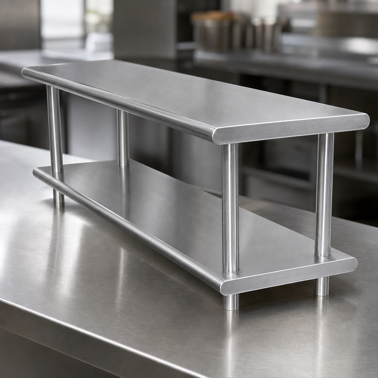 Product image #4 for Advance Tabco Double-Tier Pass-Thru Shelf, 144 Inch W x 18 Inch D, 18/430 Stainless Steel