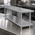 Thumbnail image #4 for Advance Tabco Double-Tier Pass-Thru Shelf, 144 Inch W x 18 Inch D, 18/430 Stainless Steel