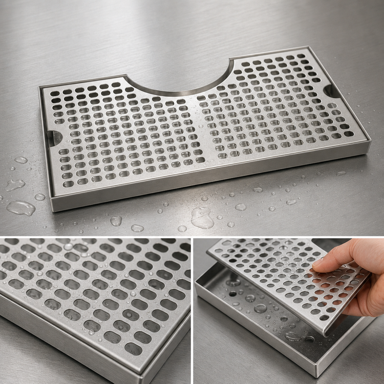 Product image #4 for Micro Matic USA Surface-Mount Stainless Steel Drip Tray Trough with 5-Inch Draft Tower Cutout, 12 x 7 Inches