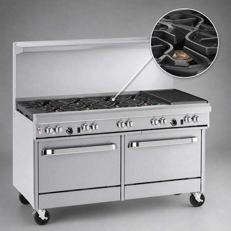 Product image #4 for Southbend Ultimate 60-Inch Commercial Gas Range with 6 Open Burners, 24-Inch Charbroiler, and 2 Cabinets