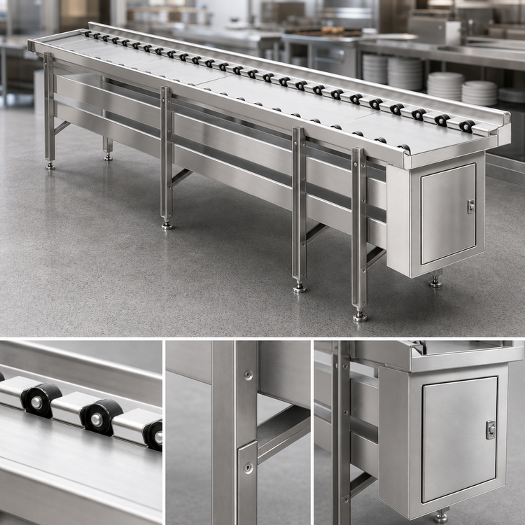 Product image #4 for Dinex DXIESSW16 16-Foot Tray Make-Up Skate Wheel Conveyor