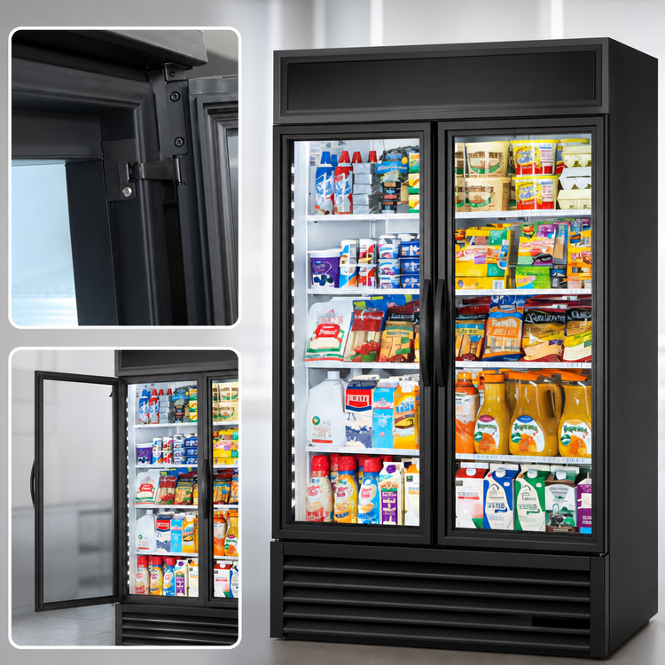 Product image #4 for True Two-Section Glass Door Merchandiser Refrigerator with Hinged Low-E Glass Doors and 8 Shelves