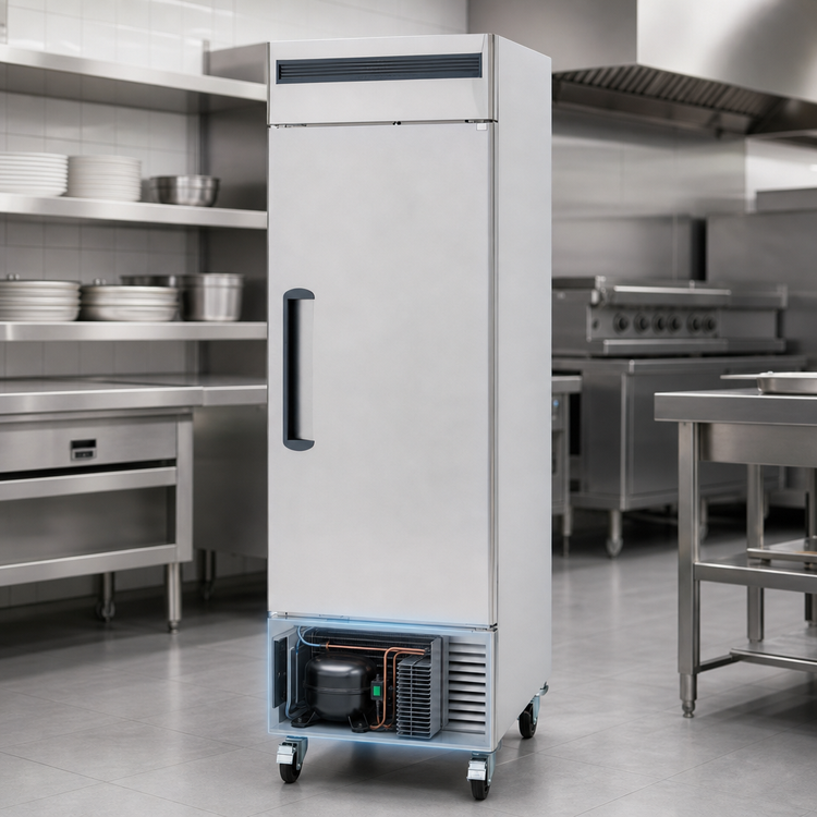 Product image #4 for Migali Competitor Series® 27-Inch One-Section Reach-In Refrigerator, 23 Cu. Ft., Bottom Mount, Solid Locking Door, Stainless Steel