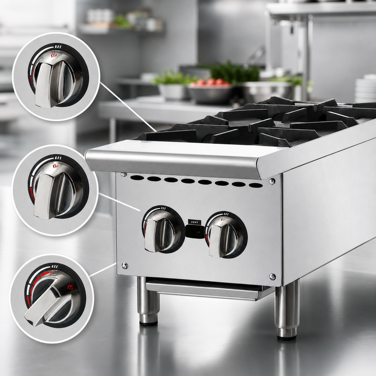 Product image #4 for Winco Spectrum 12-Inch Countertop Natural Gas Hot Plate with 2 Open Burners, 50,000 BTU
