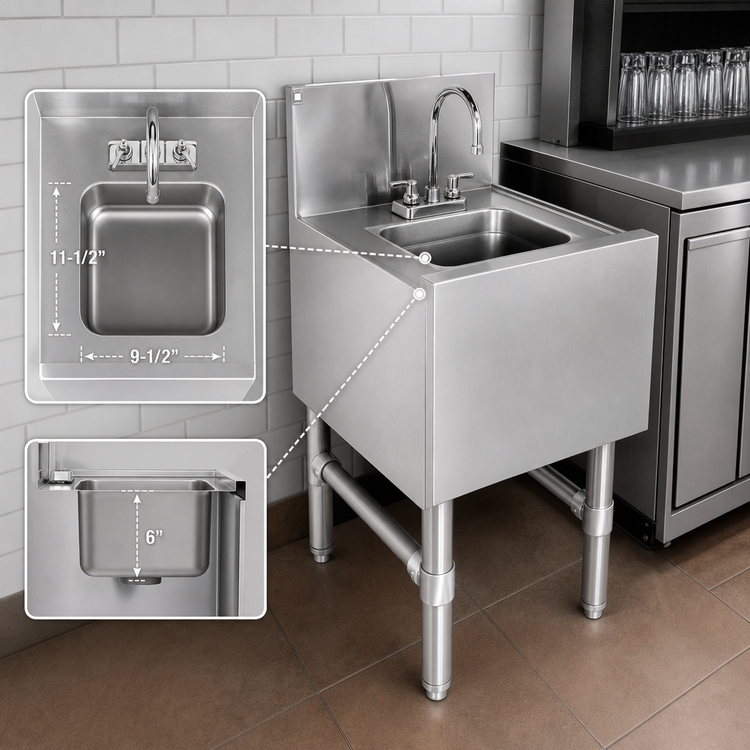 Product image #4 for Spec-Bar Freestanding Underbar Hand Sink with Deck-Mount Gooseneck Faucet, 18-Inch Wide x 24-Inch Deep