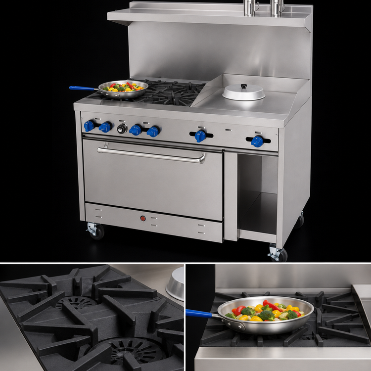 Product image #4 for Comstock-Castle F3430-12 48-Inch Commercial Gas Range with 6 Star Burners, 12-Inch Griddle, Oven, and Cabinet Base Storage