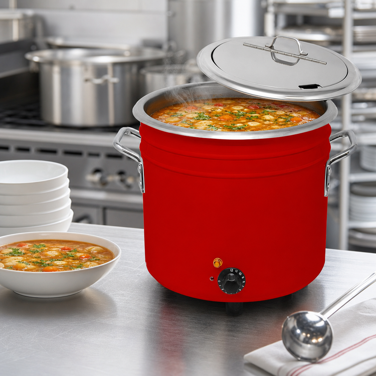 Product image #4 for Omcan 11 Qt Retro Electric Soup Warmer/Rethermalizer, Red Coated Ceramic