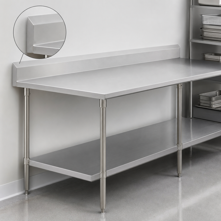 Product image #4 for John Boos Stallion 84" W x 36" D 16-Gauge Stainless Steel Work Table with 5" Backsplash and Undershelf