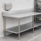Thumbnail image #4 for John Boos Stallion ST6R5-3684SSW 84" x 36" Stainless Steel Work Table, 16-Gauge Top, 5" Backsplash, Open Base with Undershelf