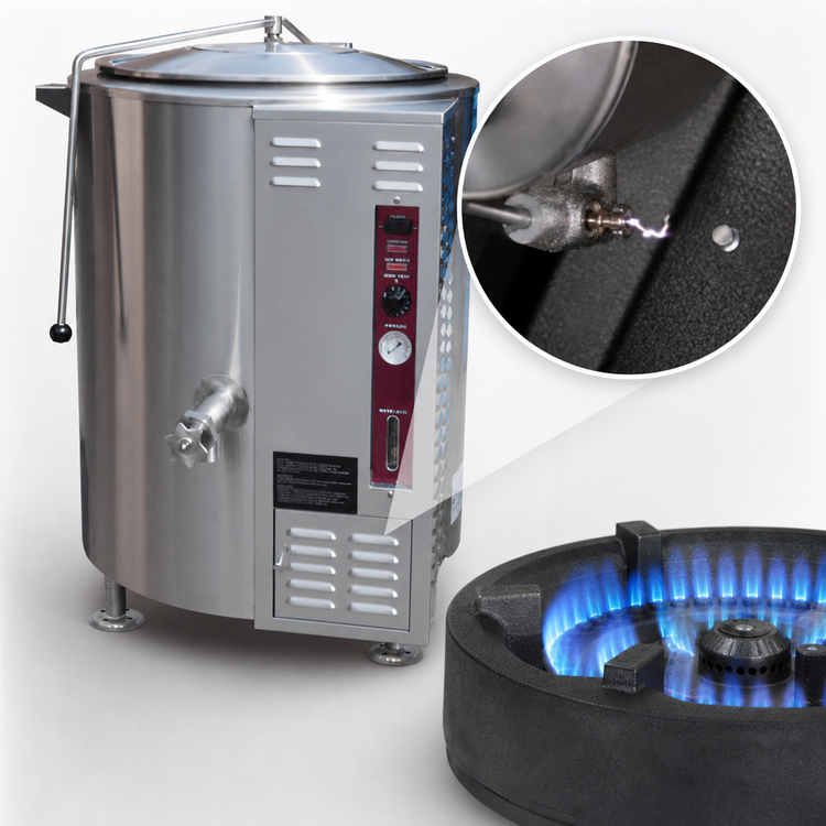 Product image #4 for Crown GL-60E 60 Gallon Gas 2/3 Steam Jacketed Stationary Kettle with Tri-Leg Base