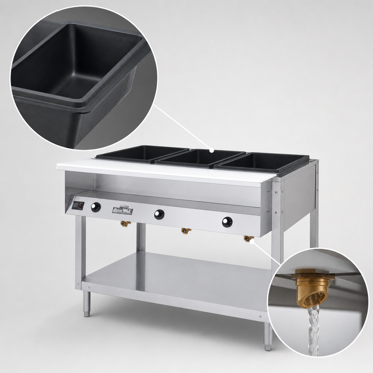 Product image #4 for Vollrath ServeWell® 5-Well Stainless Steel Hot Food Table with Open Base, Plate Shelf, and Cutting Board