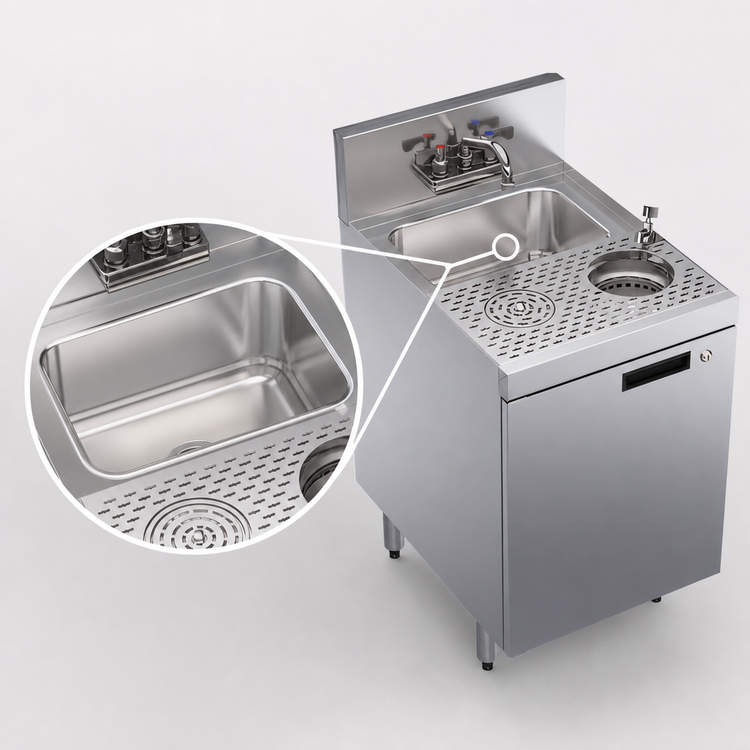 Product image #4 for Krowne Royal Series 18-Inch Stainless Steel Underbar Speed Unit with Dump Sink and Cabinet Base