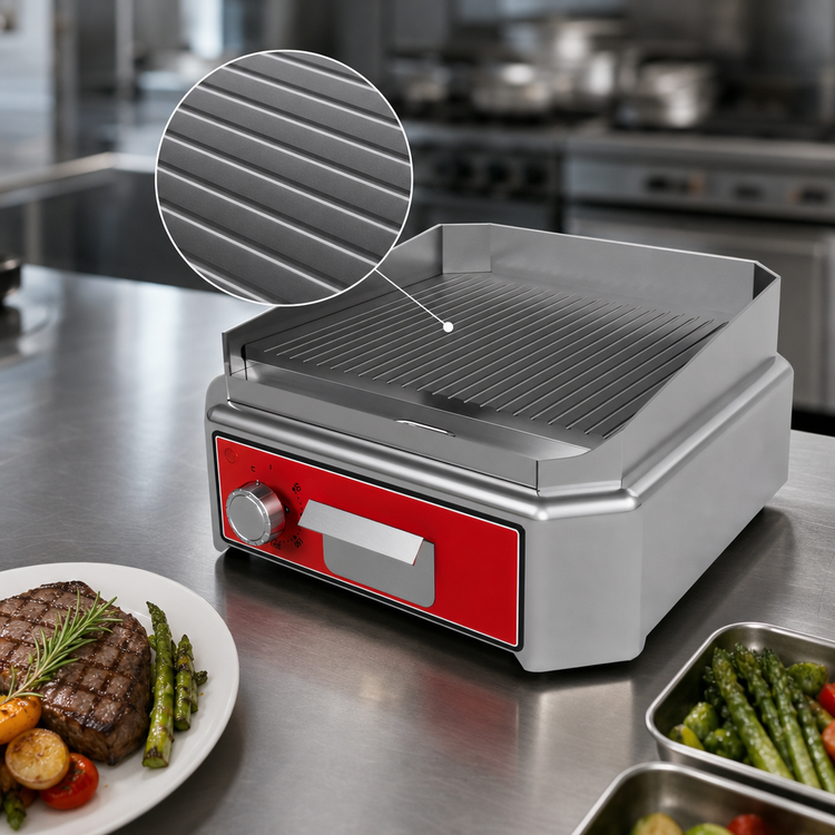 Product image #4 for BakeMax Mini Countertop Electric Ribbed Grill, Stainless Steel, 16-Inch, 208V