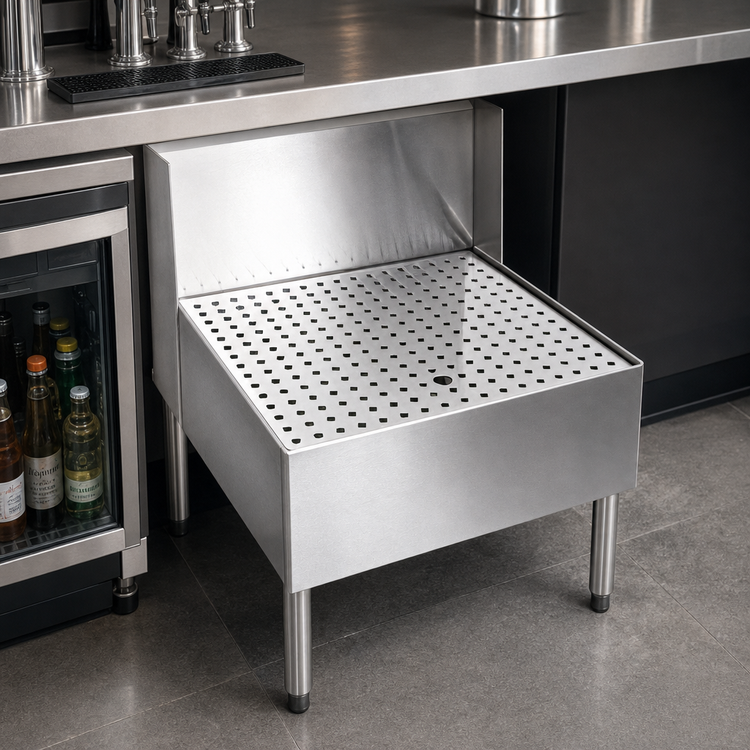 Product image #4 for CHOICE Underbar Stainless Steel Beer Drainer with Lowered Work Surface, 24" W x 24" D