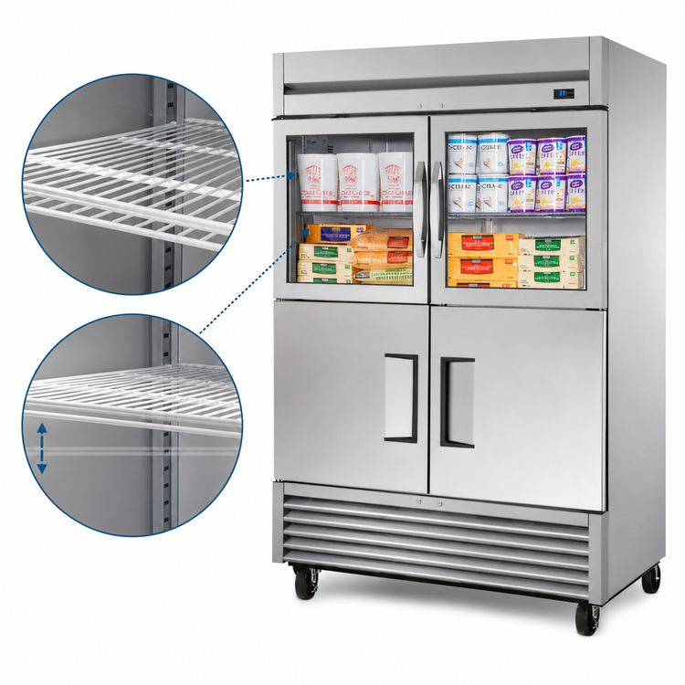 Product image #4 for True Two-Section Self-Contained Reach-In Refrigerator with 2 Glass and 2 Stainless Steel Half Doors