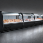 Thumbnail image #4 for Howard-McCray R-CFS32E-8-BE-LED 98-Inch Remote Refrigerated Fish & Poultry Service Case, Endless Design, Curved Glass, LED Lighting, 4 Ice Pans