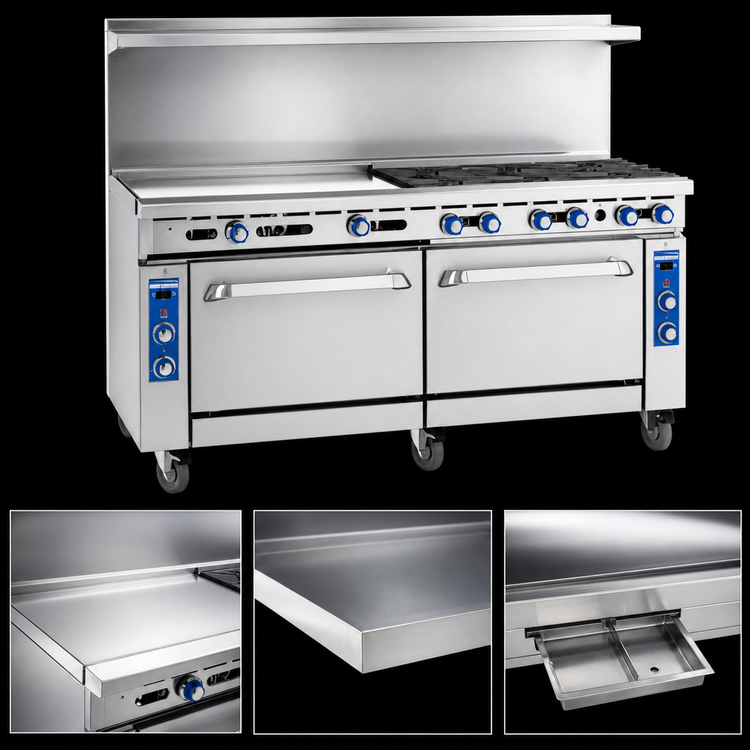 Product image #4 for Imperial Pro Series 72-Inch Gas Restaurant Range with 2 Open Burners, 60-Inch Griddle, Convection Oven, and Cabinet Base