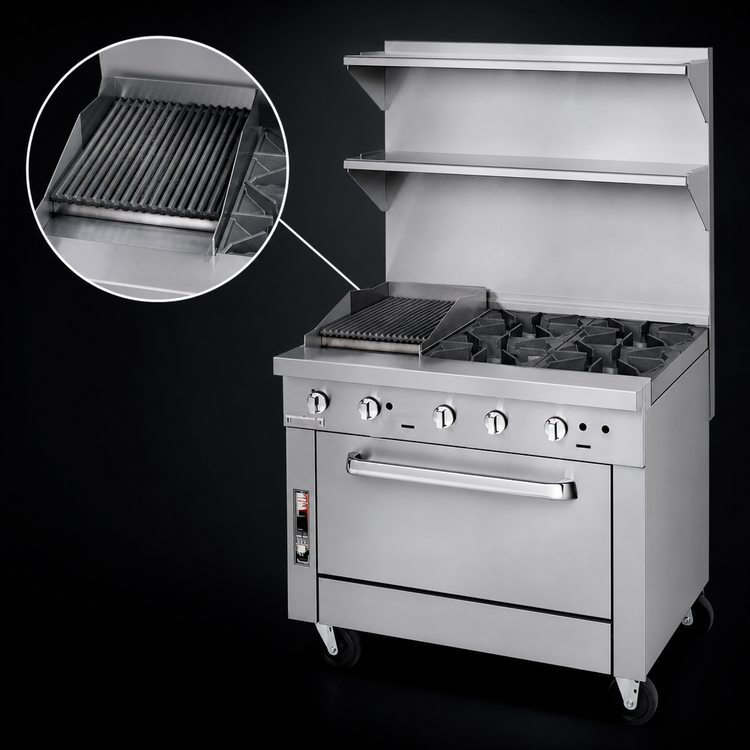 Product image #4 for Southbend Platinum 36-Inch Heavy Duty Gas Range with 4 Open Burners, 12-Inch Charbroiler and Convection Oven