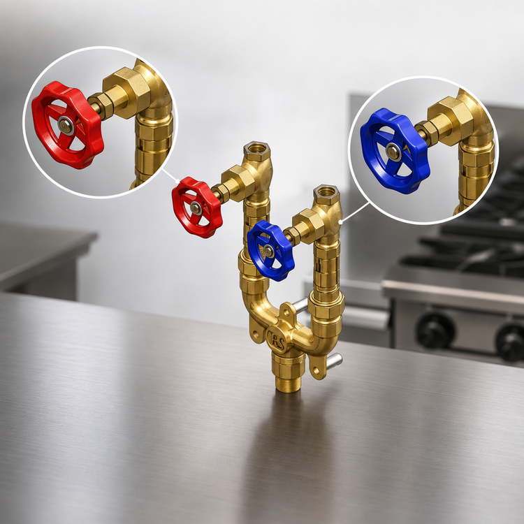 Product image #4 for Commercial Range Mixing Valve Assembly with (2) Check Valves and (2) Globe Valves, 3/4 Inch NPT