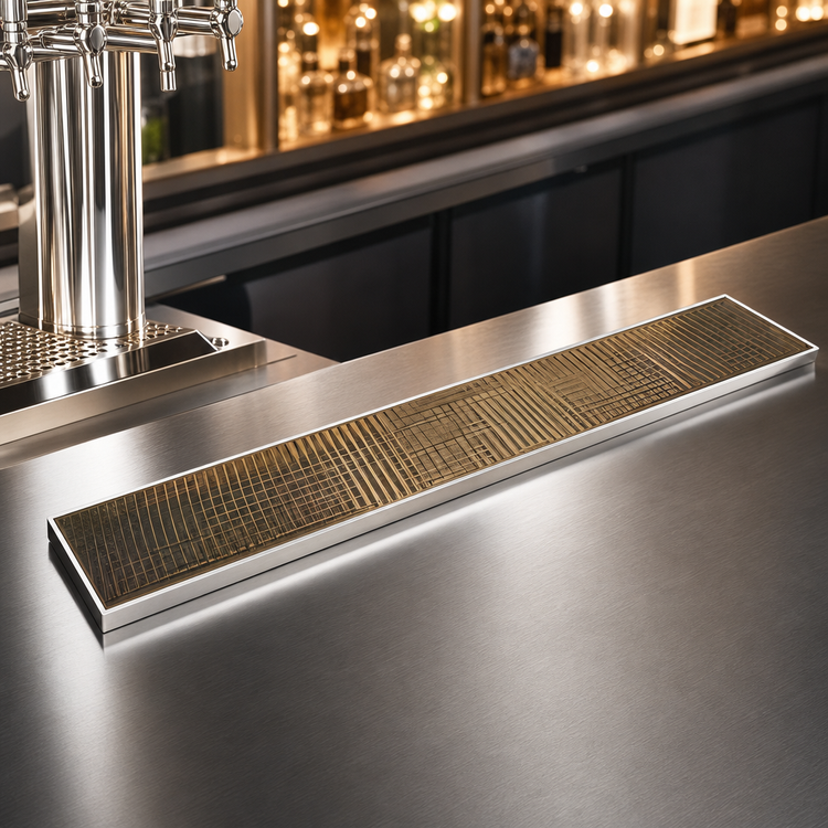 Product image #4 for Micro Matic Stainless Steel Surface Mount Drip Tray Trough with Perforated PVD Brass Screen, 51 Inch x 8 Inch