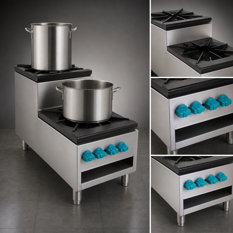 Product image #4 for Comstock-Castle SUCSP36 Step-Up Gas Stock Pot Range, 36-Inch, 4-Burner, 440,000 BTU, Stainless Steel, Open Front Cabinet Base