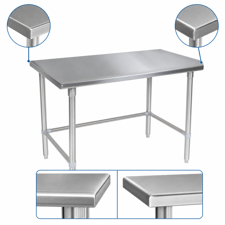 Product image #4 for John Boos 84 x 48 Inch Stainless Steel Flat Top Work Table with Safety Edge