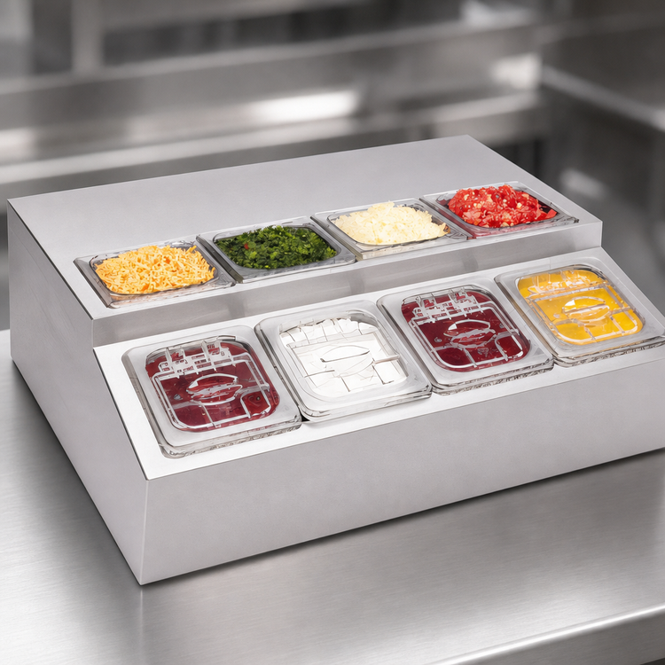 Product image #4 for APW Wyott RTR-8 Refrigerated Countertop Topping Rail, 8 1/6-Size Pan Capacity