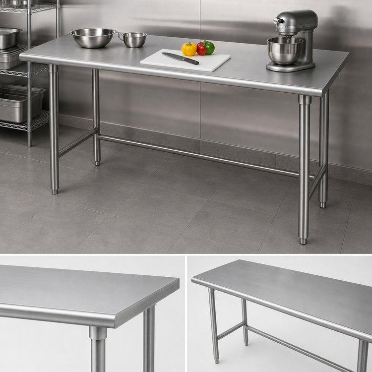 Product image #4 for Advance Tabco 84-Inch x 24-Inch Flat Top Open-Base Work Table with 14-Gauge 304 Stainless Steel Top and Galvanized Legs