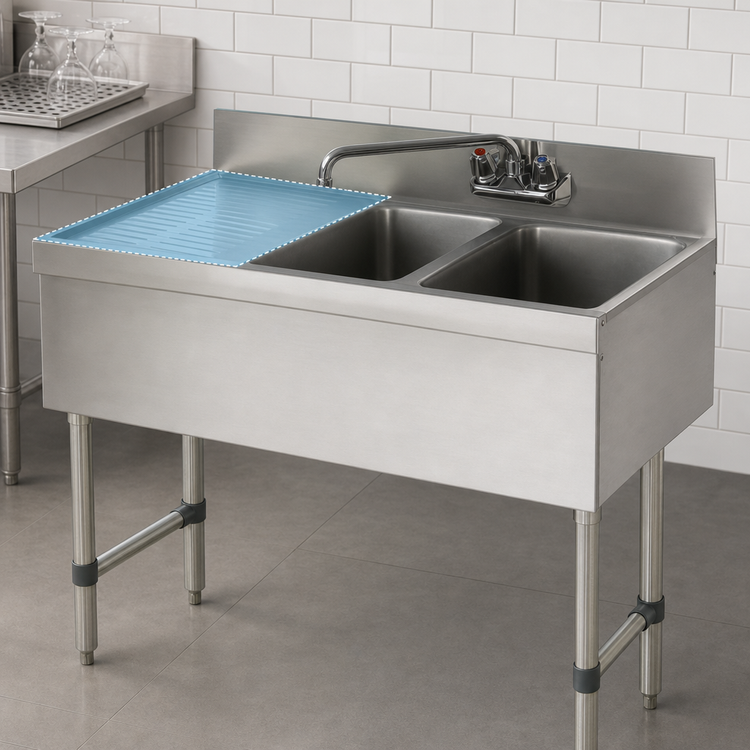 Product image #4 for Advance Tabco Special Value Series 36-Inch 2-Compartment Stainless Steel Bar Sink with Left Drainboard and Splash-Mounted Faucet