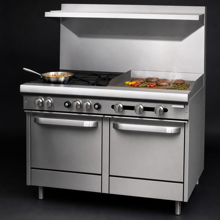 Product image #4 for Southbend S-Series S48EE-2T 48" Commercial Gas Range with 4 Open Burners, 24" Griddle, and 2 Space Saver Ovens