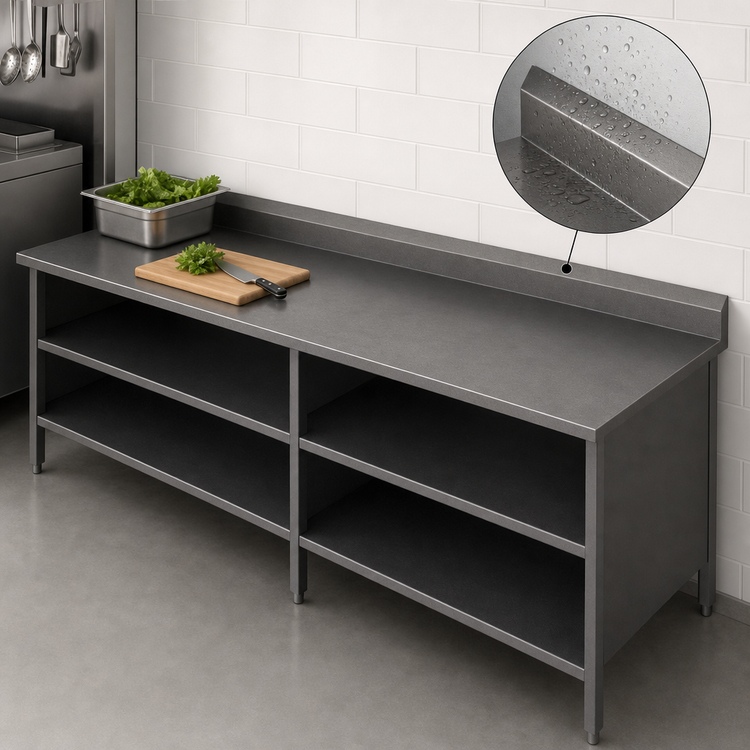 Product image #4 for John Boos Enclosed Base Stainless Steel Work Table with Open Front and 5-Inch Backsplash, 144 x 24 Inches