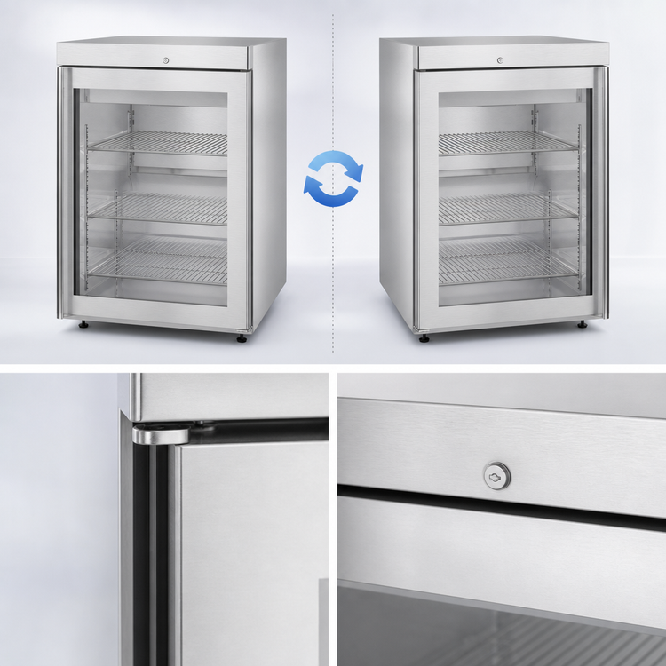 Product image #4 for Hoshizaki Compact 24-Inch Undercounter Glass Door Reach-In Refrigerator, 3.87 Cu. Ft., Self-Contained Rear-Mounted, Stainless Steel